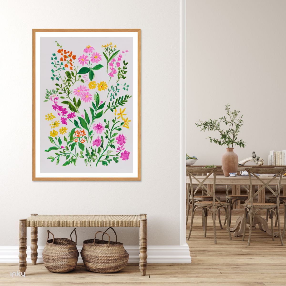 פוסטר מאוייר של פרחים צבעוניים