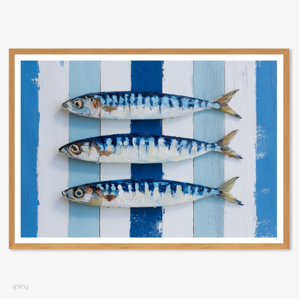 פוסטר איור של דגים בגווני כחול