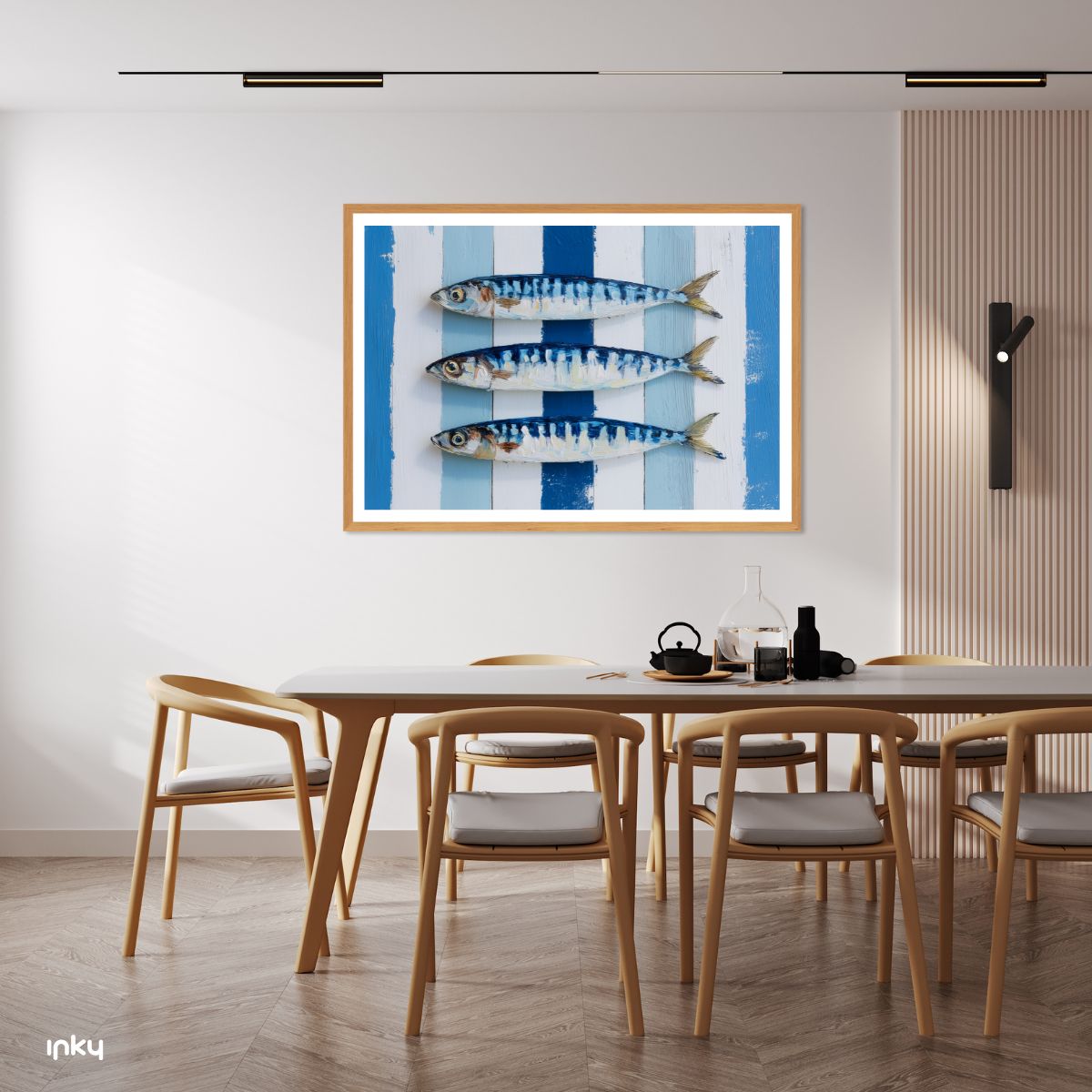 פוסטר איור של דגים בגווני כחול