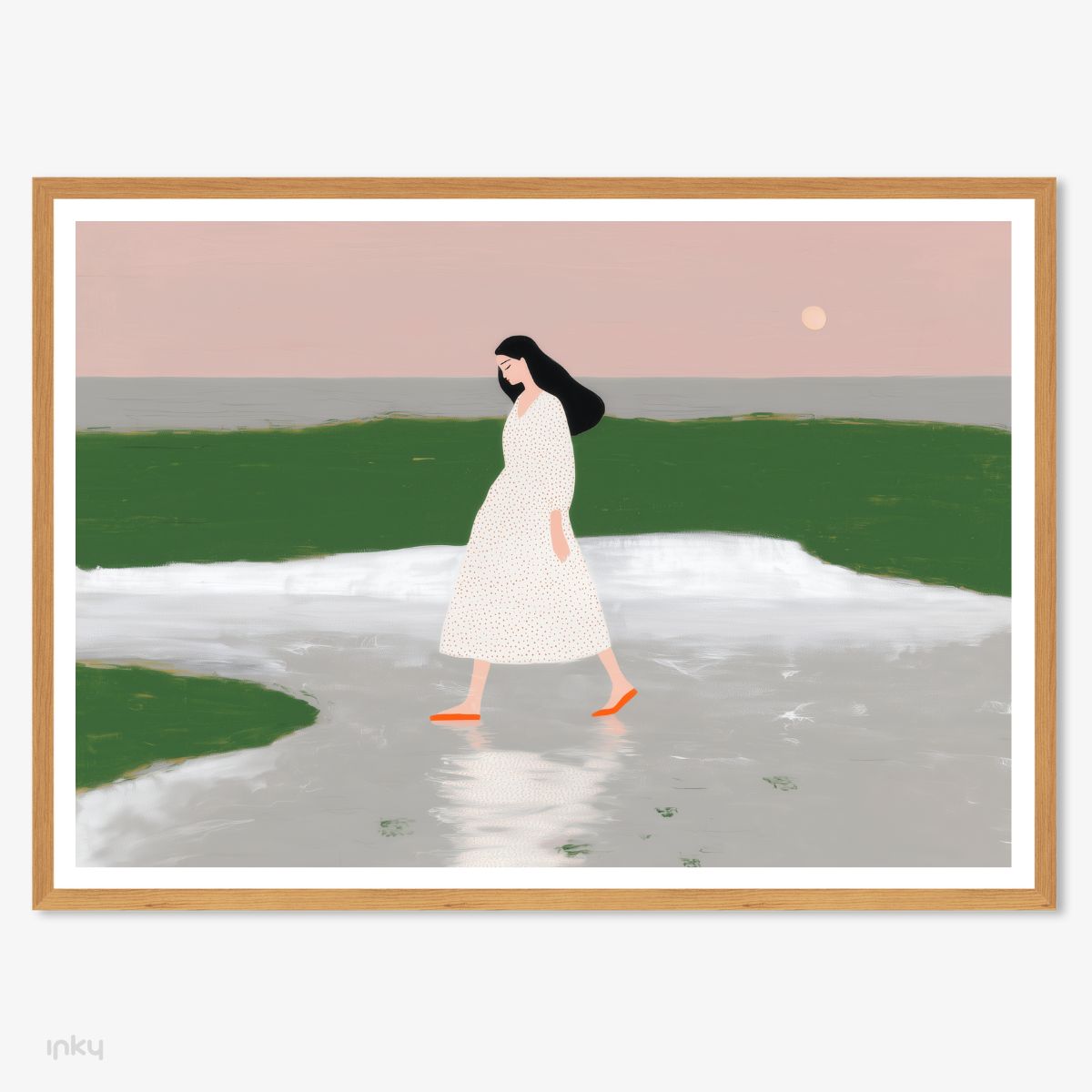 פוסטר מאוייר בגווני ירוק וורוד עתיק