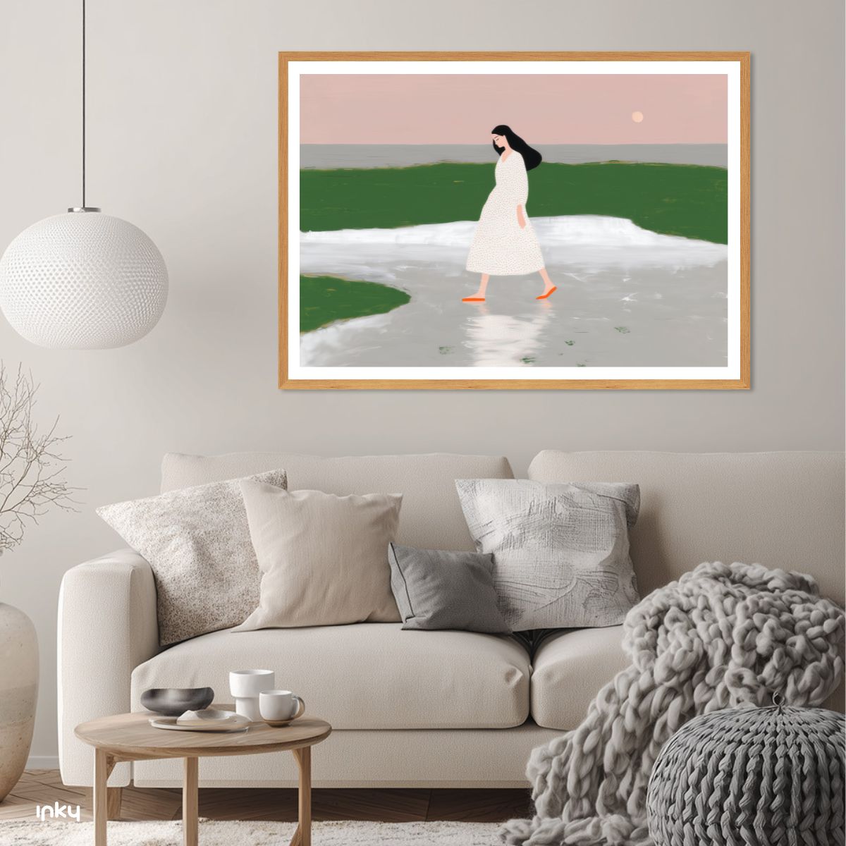 פוסטר מאוייר בגווני ירוק וורוד עתיק