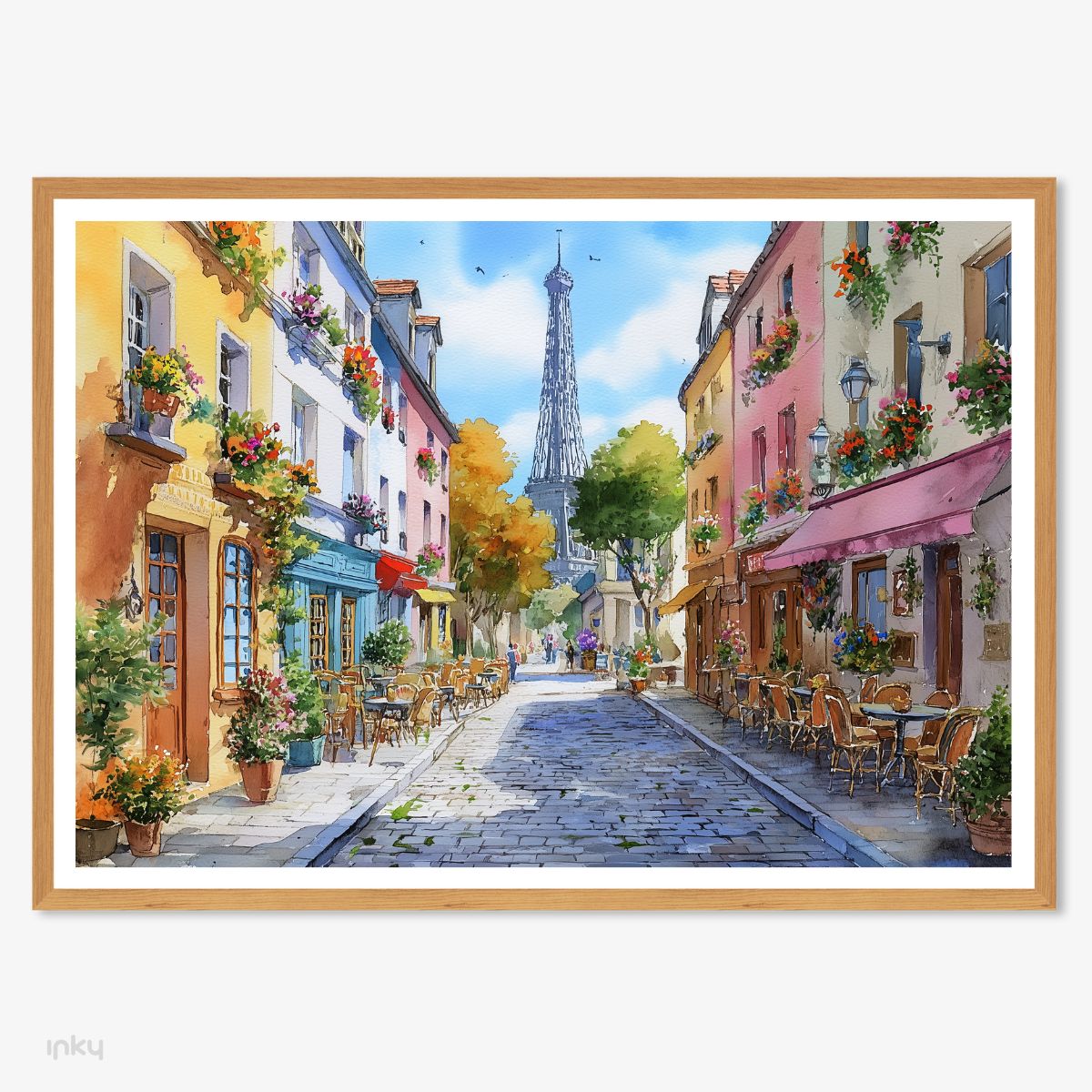פוסטר ציור בצבעי מים של נוף פריזאי, פוסטר של מגדל אייפל