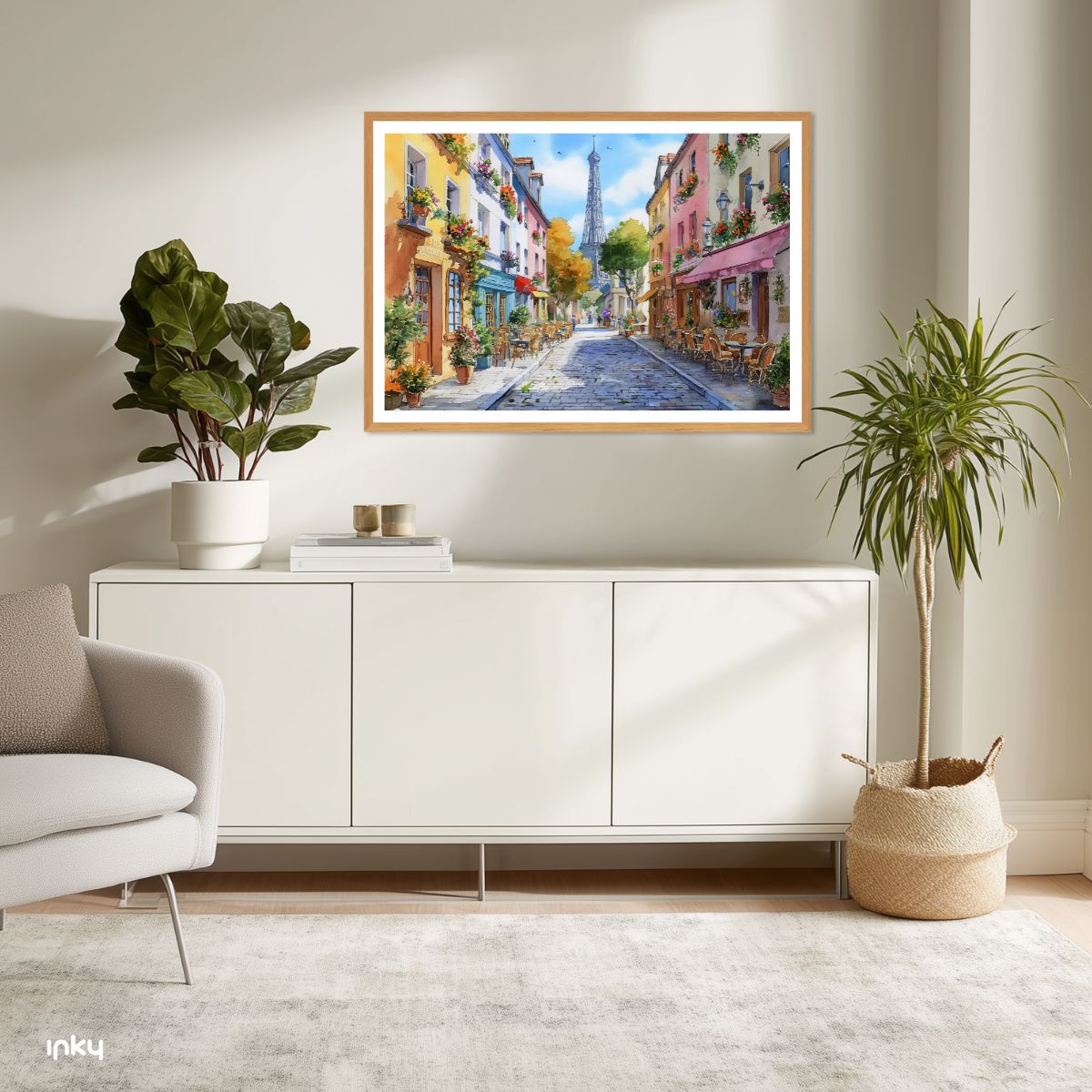 פוסטר ציור בצבעי מים של נוף פריזאי, פוסטר של מגדל אייפל