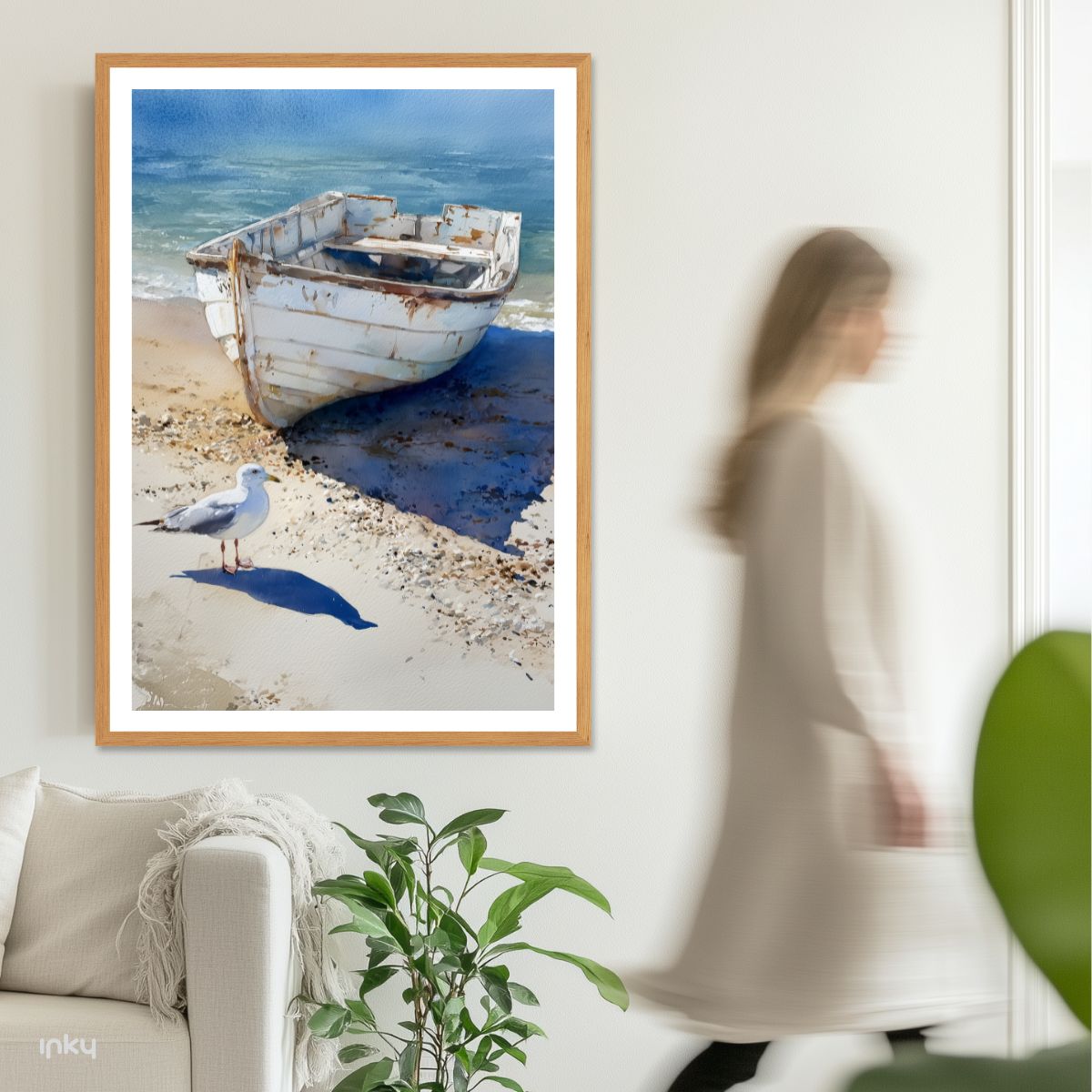 פוסטר של סירת דייגים בחוף הים