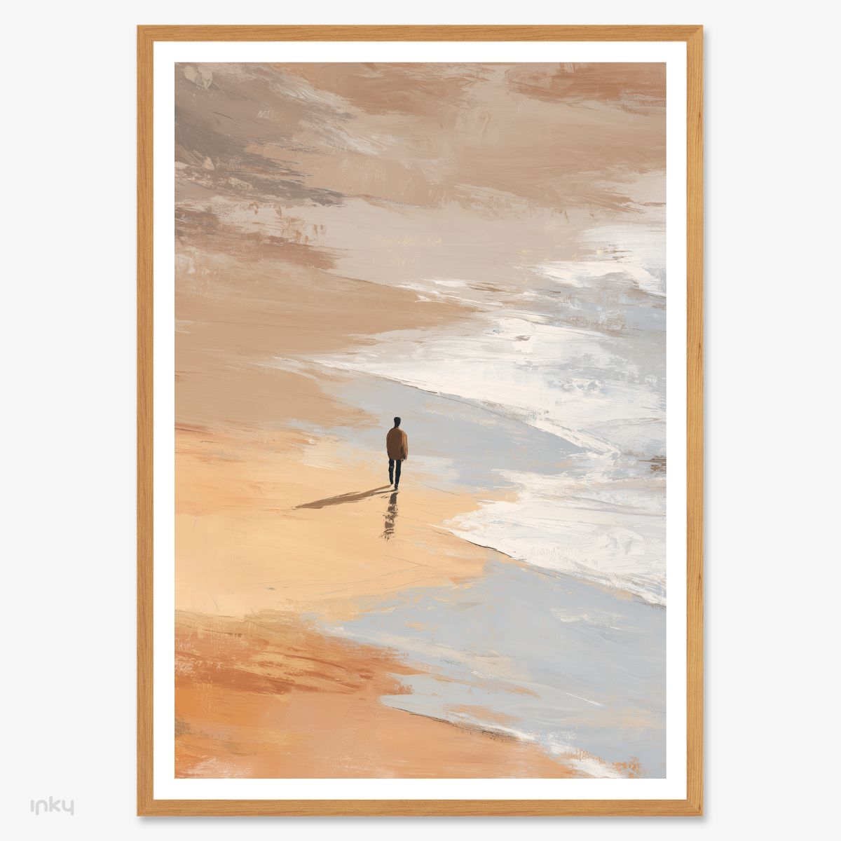 פוסטר של אדם צועד בחוף הים