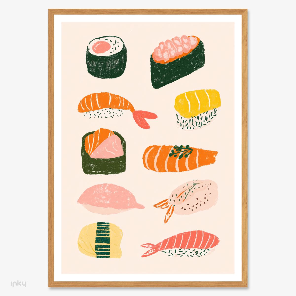 פוסטר מאוייר של סוגי סושי
