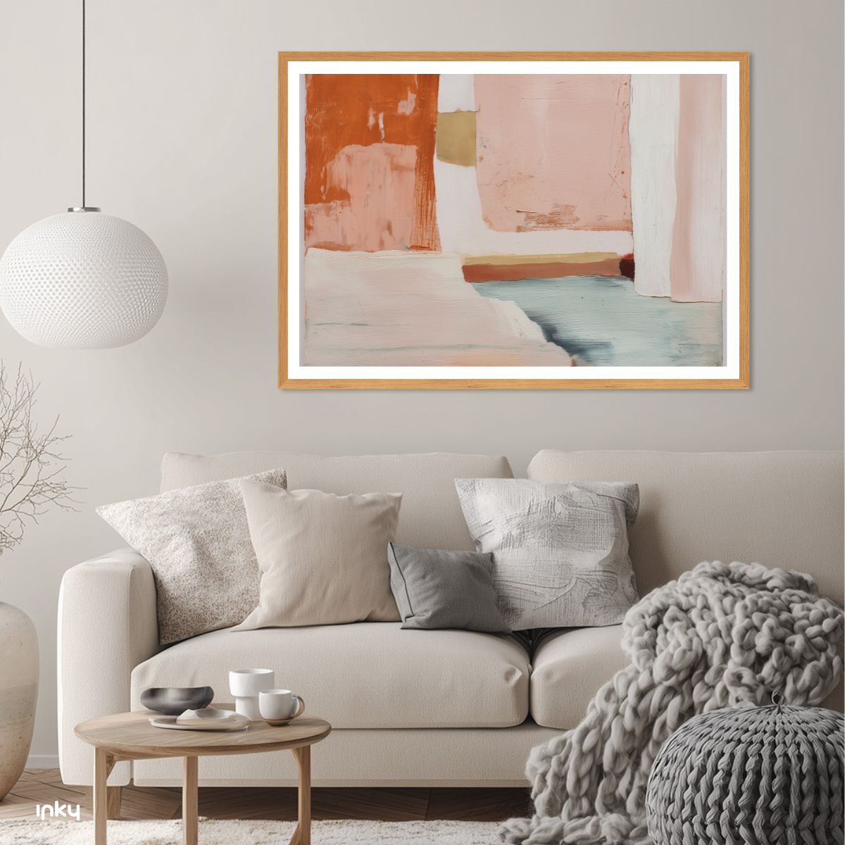 פוסטר ציור מופשט בגווני כתום, ורוד