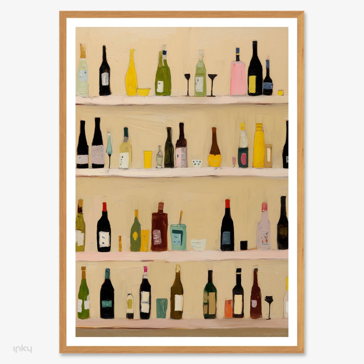 פוסטר ציור של בר עם בקבוקי יין