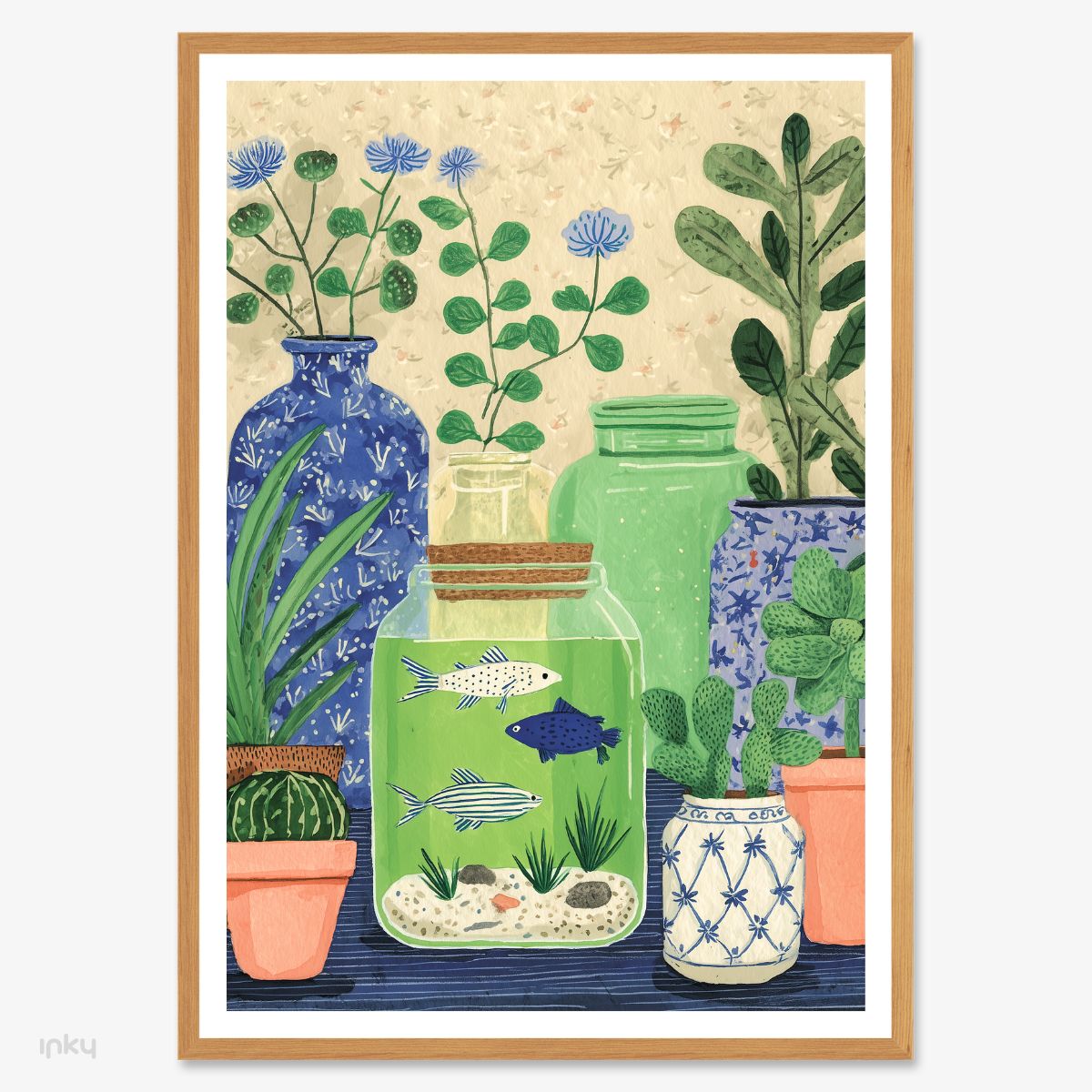 פוסטר מאוייר של אקווריום עם דגים ועציצים