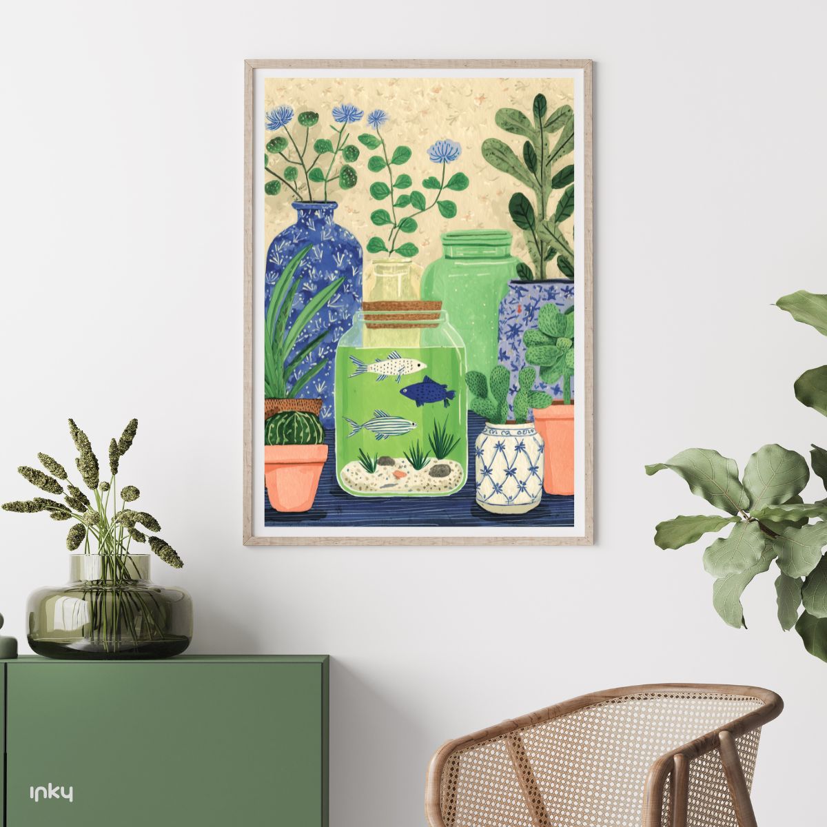 פוסטר מאוייר של אקווריום עם דגים ועציצים