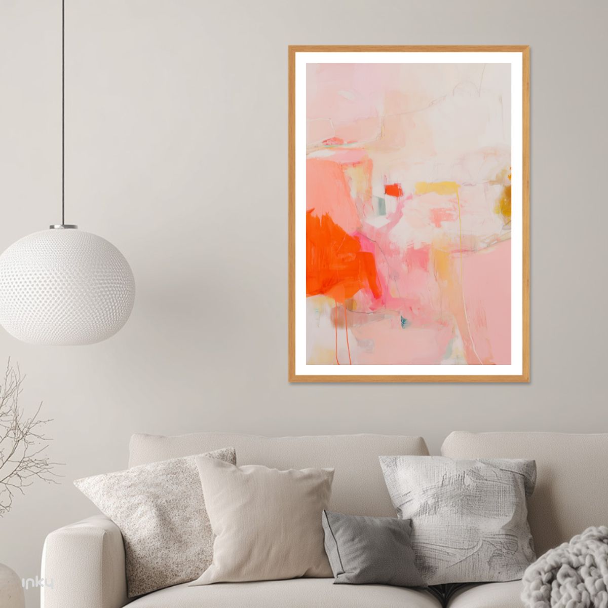 פוסטר מופשט בגווני ורוד ואדום