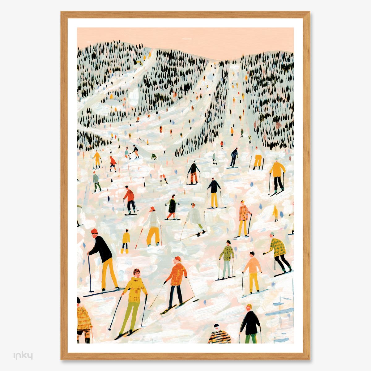 פוסטר איור של אנשים בסקי