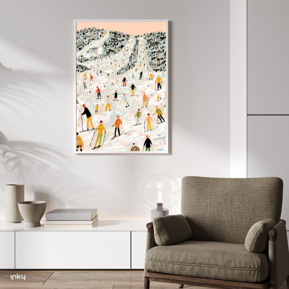 פוסטר איור של אנשים בסקי