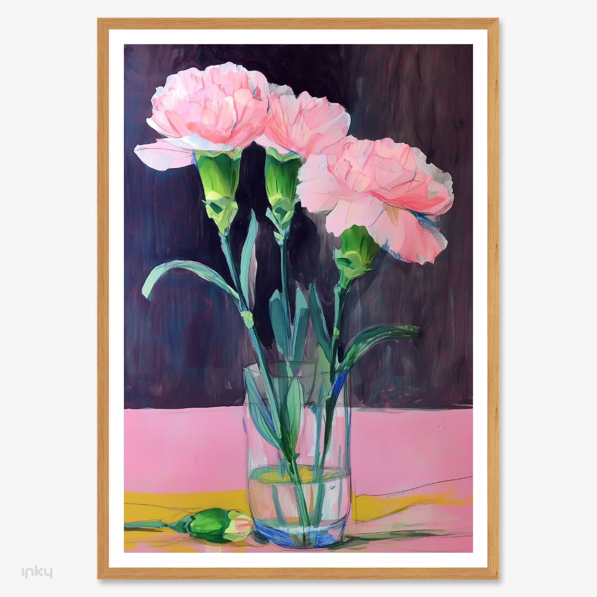 פוסטר של אגרטל עם פרחי ציפורן ורודים