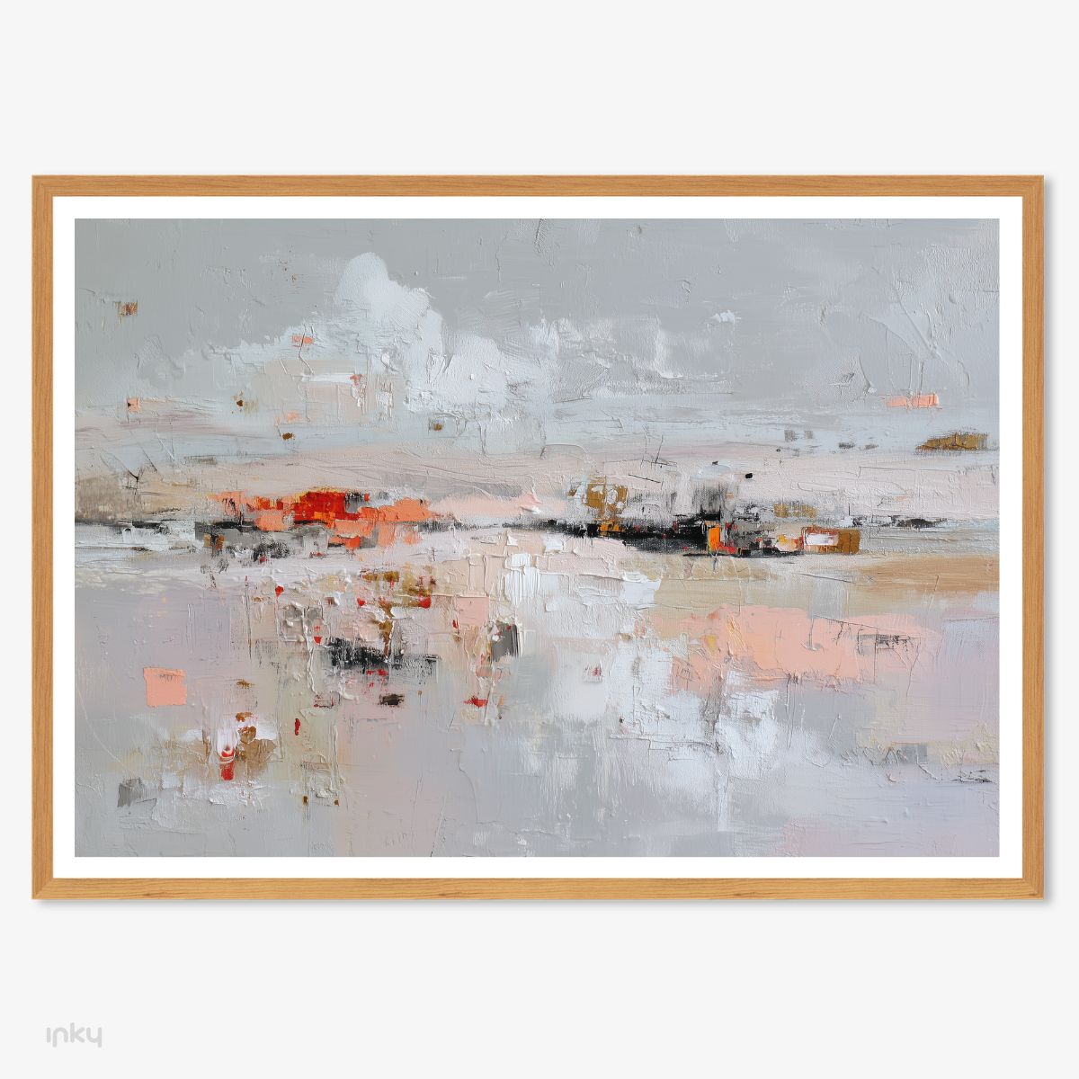 פוסטר ציור מופשט בגווני אפור ורוד