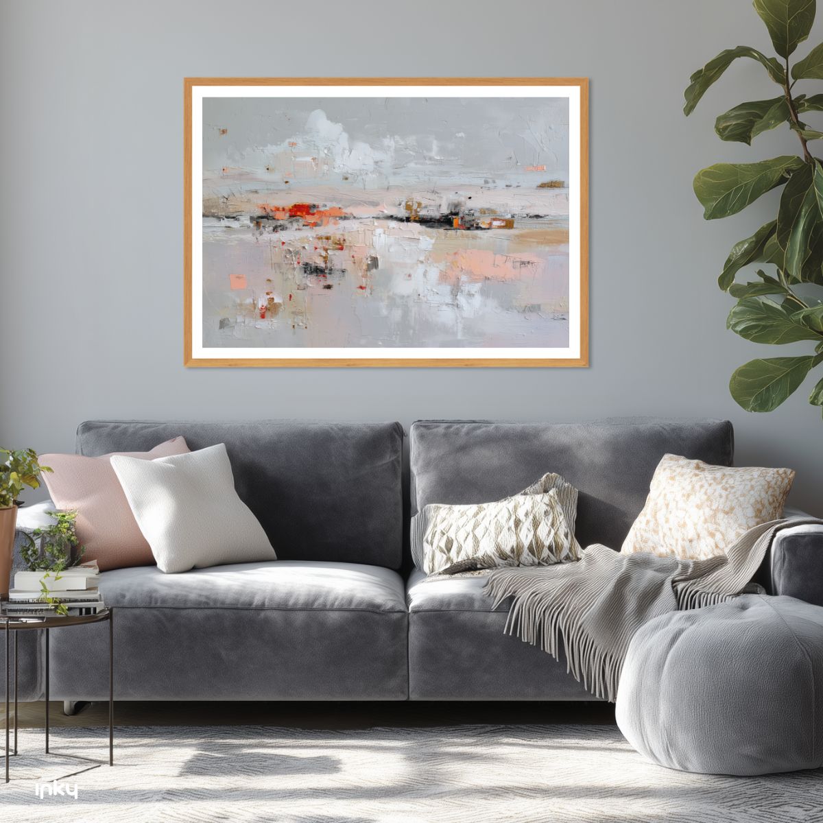 פוסטר ציור מופשט בגווני אפור ורוד