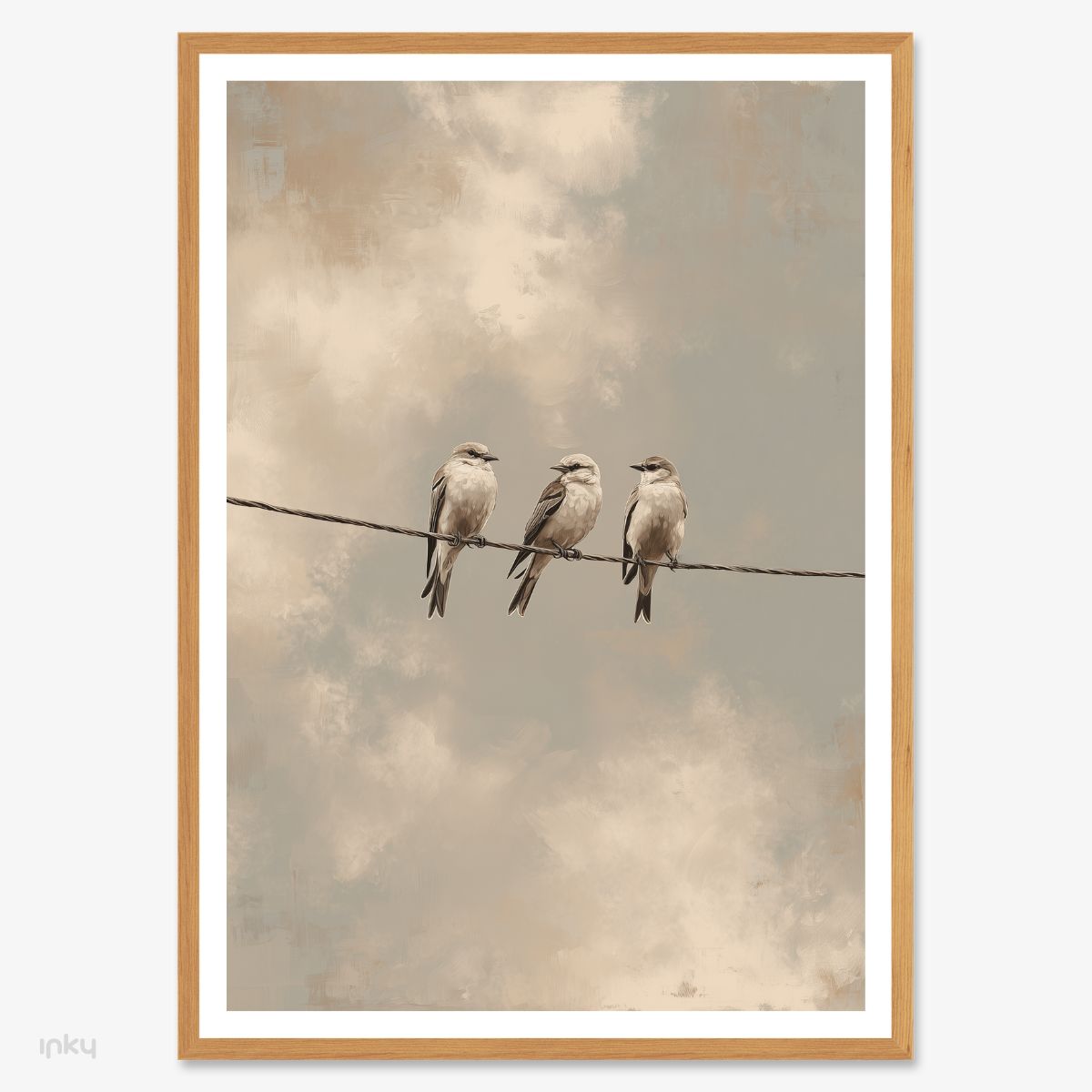 פוסטר ציור של 3 ציפורים על חבל