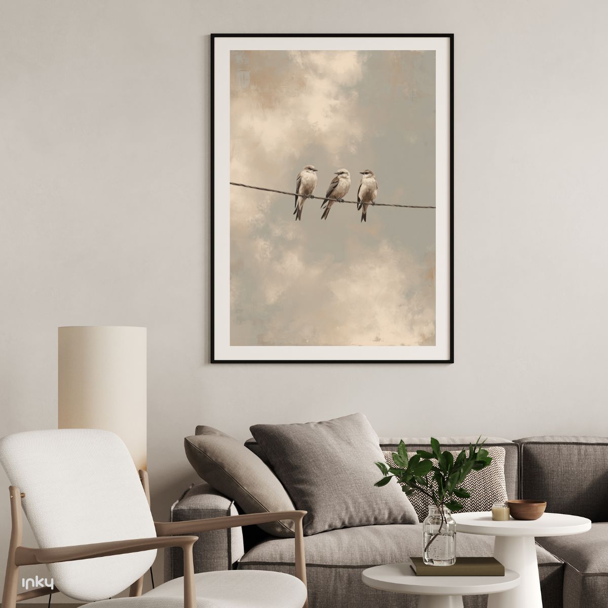 פוסטר ציור של 3 ציפורים על חבל