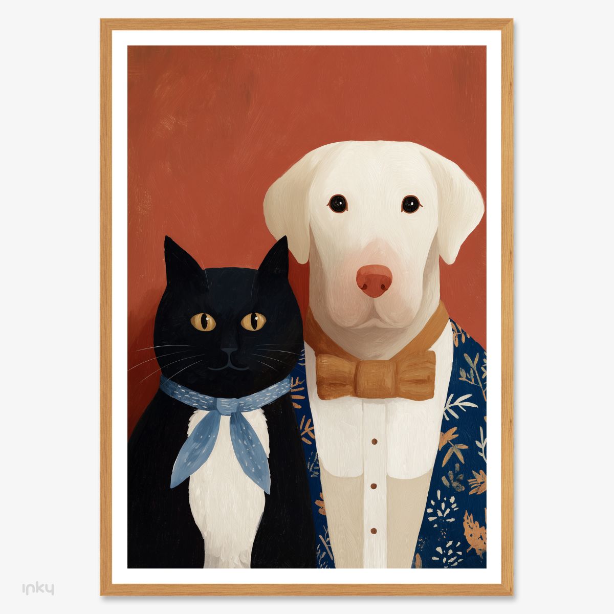 פוסטר ציור של כלב וחתול