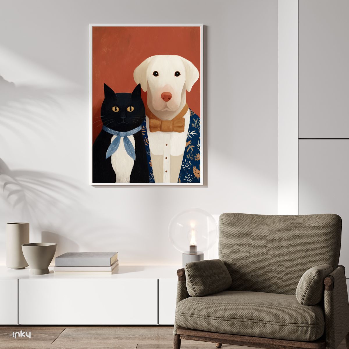 פוסטר ציור של כלב וחתול