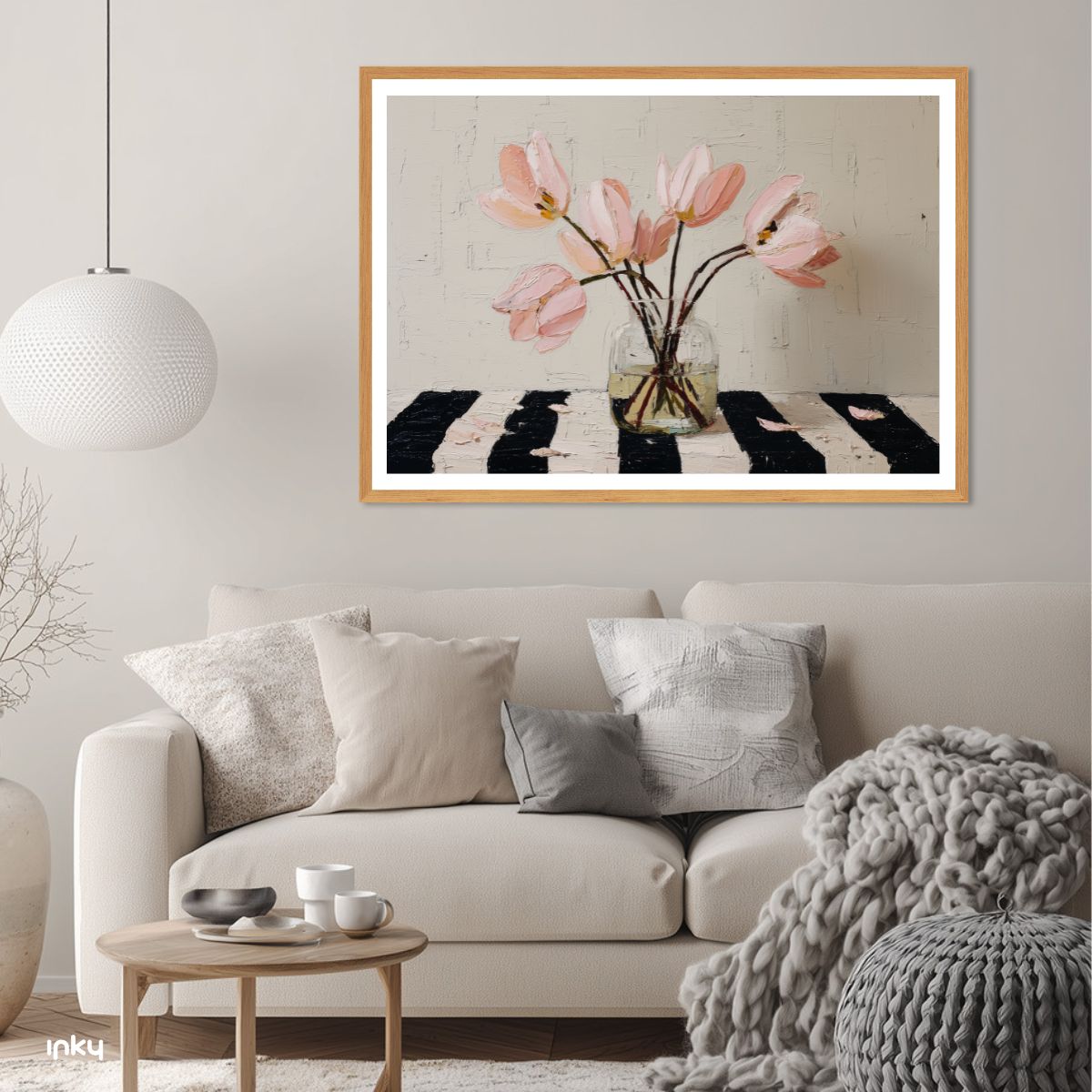 פוסטר ציור של אגרטל עם פרחים ורודים