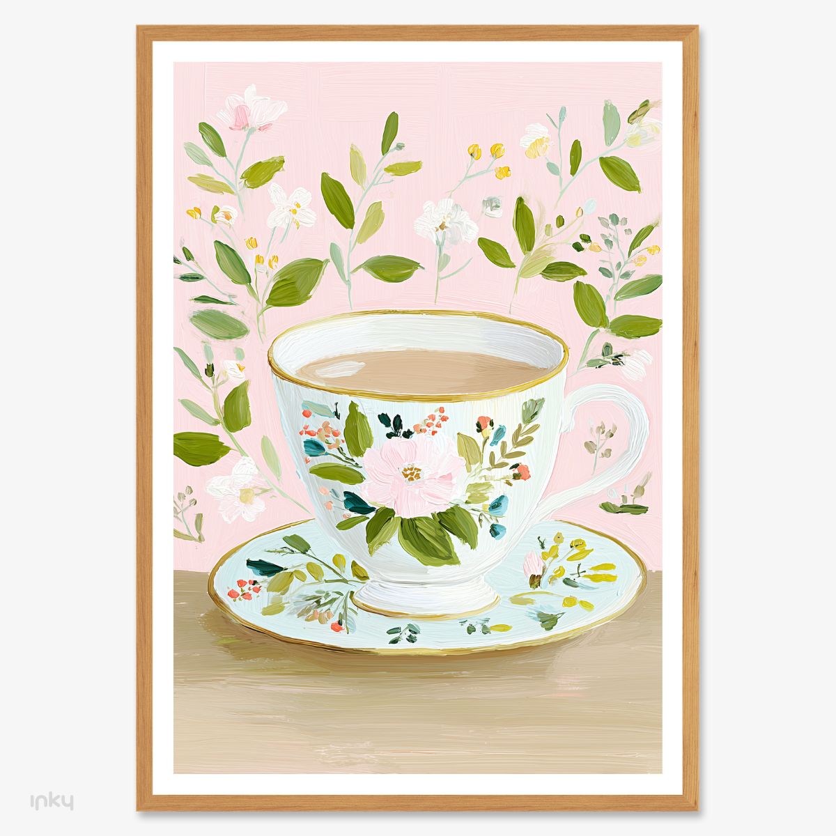 פוסטר איור של כוס תה פרחונית