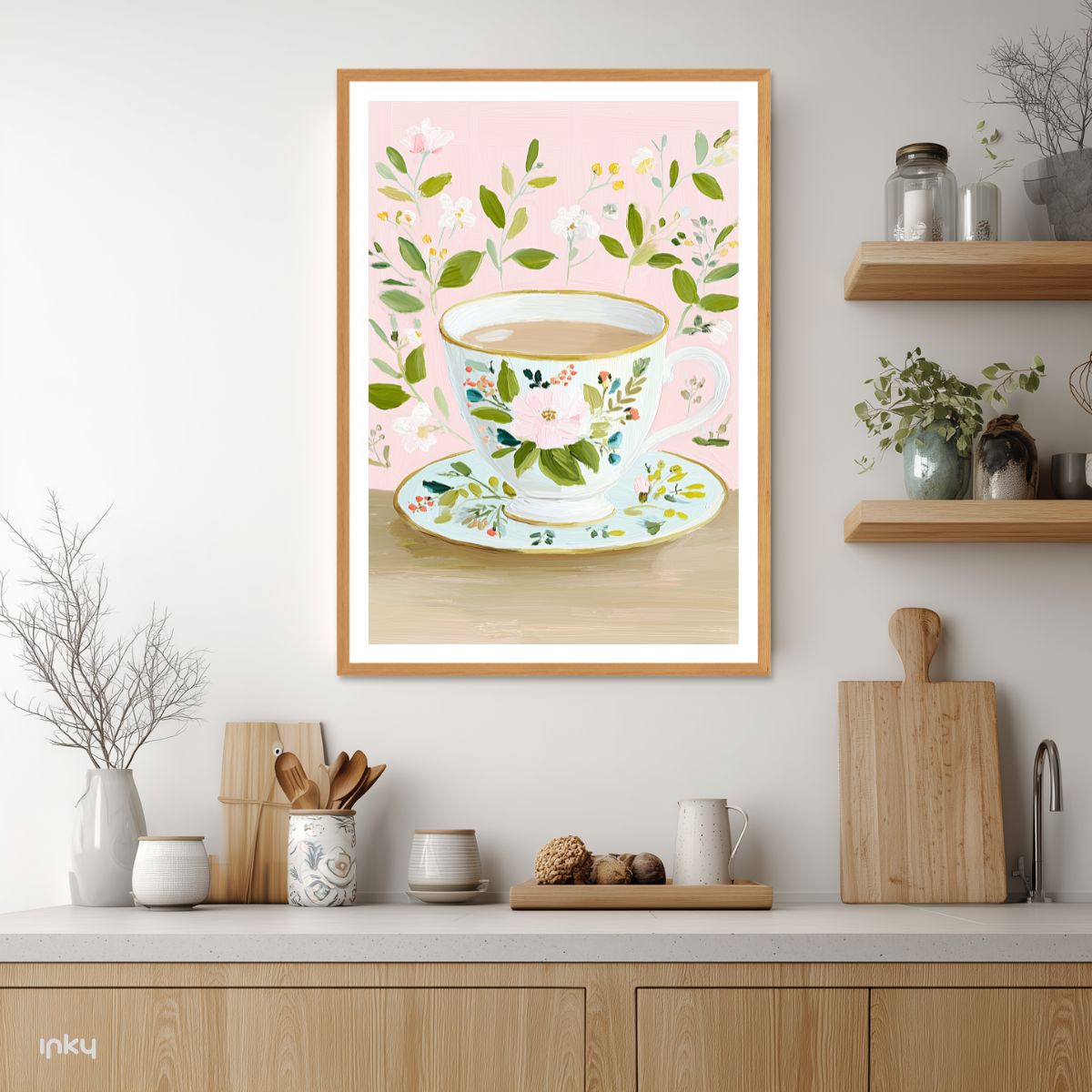 פוסטר איור של כוס תה פרחונית