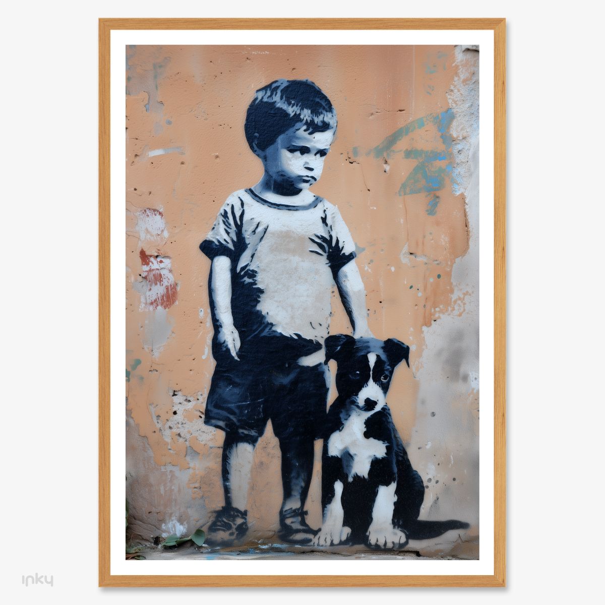 פוסטר בסגנון גרפיטי של ילד וכלב