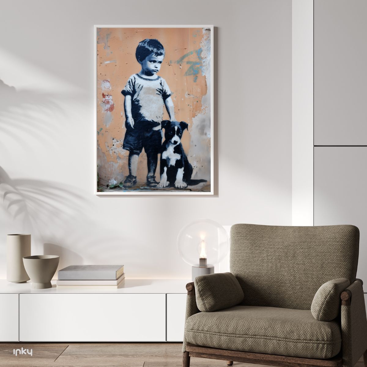 פוסטר בסגנון גרפיטי של ילד וכלב